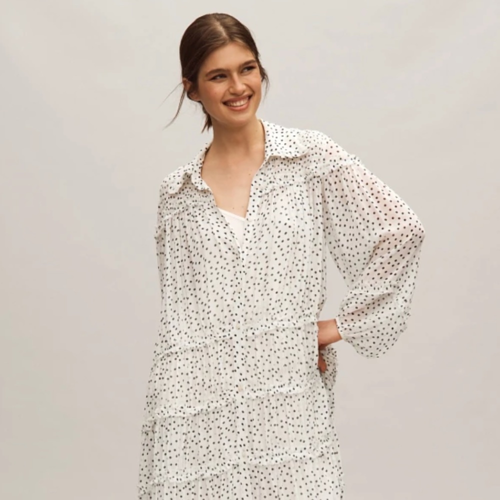 Anthropologie Long-Sleeve Smocked Tiered Maxi Dress Size Small